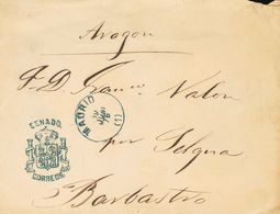 1876. MADRID A BARBASTRO. Marca De Franquicia SENADO / CORREOS, En Azul Y Al Dorso Llegada (falta Una Solapa). MAGNIFICA - Sonstige & Ohne Zuordnung