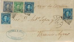 1878. 10 Cts Azul, Tres Sellos, 50 Cts Verde Y 1 Pts Azul. LA CORUÑA A BUENOS AIRES (ARGENTINA). En El Frente Manuscrito - Otros & Sin Clasificación