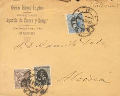 1898. 5 Cts Azul, 15 Cts Castaño Lila Y 5 Cts Negro De Impuesto De Guerra. MADRID A ALCIRA (VALENCIA). MAGNIFICA Y PRECI - Sonstige & Ohne Zuordnung