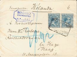1892. 25 Cts Azul, Dos Sellos. Certificado De MADRID A LA HAYA (HOLANDA). Matasello CERTIFICADO / ESTAFETA DEL NOROESTE  - Autres & Non Classés