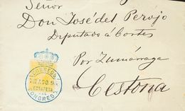 1896. 15 Cts Amarillo. Frontal De MADRID A CESTONA. Matasello CORREOS / ESTAFETA / DEL / CONGRESO, En Azul. MAGNIFICA ES - Otros & Sin Clasificación