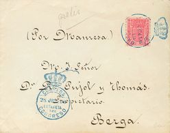 1896. Sin Valor CONGRESO DE LOS DIPUTADOS, Rosa. MADRID A BERGA. Matasello CORREOS / ESTAFETA / DEL / CONGRESO, En Azul. - Otros & Sin Clasificación