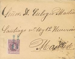 1904. 15 Cts Lila Castaño. QUINTANA (PALENCIA) A MADRID. Matasello Cartería PALENCIA / QUINTANA, En Azul. MAGNIFICA. - Sonstige & Ohne Zuordnung