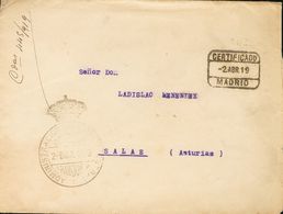 1919. MADRID A SALAS (ASTURIAS). Marca De Franquicia ADMINISTRACION DEL CORREO CENTRAL, Al Dorso Tránsito. MAGNIFICA Y M - Autres & Non Classés