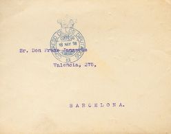 1918. MADRID A BARCELONA. Marca De Franquicia CONGRESO DE LOS DIPUTADOS, En Azul Y Al Dorso Llegada. MAGNIFICA. - Other & Unclassified