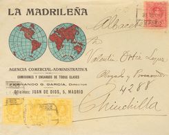 1921. 10 Cts Rojo Y 15 Cts Amarillo, Tres Sellos. Certificado De MADRID A CHINCHILLA. MAGNIFICA. - Autres & Non Classés