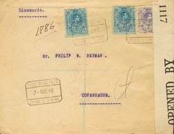 1916. 15 Cts Violeta Y 25 Cts Azul, Dos Sellos. Certificado De SANTA CRUZ DE LA PALMA A COPENHAGUE (DINAMARCA). Al Dorso - Sonstige & Ohne Zuordnung