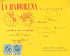 1921. 25 Cts Azul, Pareja. Certificado De MADRID A CHINCHILLA. Al Dorso Llegada. MAGNIFICA. - Sonstige & Ohne Zuordnung