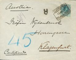 1911. 50 Cts Azul. Certificado De MADRID A KLAGENFURT (AUSTRIA). Matasello CERTIFICADO / ESTAFETA ESTE MADRID. MAGNIFICA - Autres & Non Classés