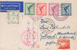 1929. 5 P Verde, 10 P Rojo, 15 P Violeta Y 20 P Azul De Correo Aéreo Alemán. Tarjeta Postal Por Graf Zeppelin De FRIEDRI - Other & Unclassified