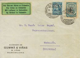 1928. 4 Ctvos Azul Y 30 Ctvos Azul Consular E, Ambos De Colombia. Correo Aéreo De La Compañía SCADTA De BARCELONA A MEDE - Other & Unclassified
