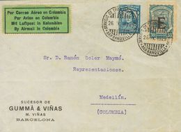 1928. 4 Ctvos Azul Y 30 Ctvos Azul Consular E, Ambos De Colombia. Correo Aéreo De La Compañía SCADTA De BARCELONA A MEDE - Sonstige & Ohne Zuordnung