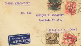 1931. 5 Cts Castaño, 25 Cts Carmín, Dos Sellos Y 1 Pts Pizarra. Correo Aéreo De MADRID A LA HABANA (CUBA). Matasello SER - Autres & Non Classés