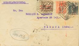 1932. 5 Cts Castaño, 50 Cts Naranja Y 1 Pts Pizarra. Correo Aéreo De MADRID A LA HABANA (CUBA). Matasello SERVICIO AEREO - Otros & Sin Clasificación