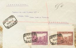 1931. 4 Pts Violeta Y 10 Pts Castaño, Ambos Esquina De Pliego. Certificado De MADRID A BARCELONA. Al Dorso Llegada. MAGN - Other & Unclassified