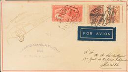 1933. 20 Cts Rojo, 1 Pts Carmín Y 50 Cts Naranja. Correo Aéreo De MADRID A MANILA (FILIPINAS). Marcas VUELO MADRID-MANIL - Other & Unclassified