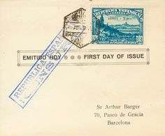 1938. AEREO+5 PTS (Tipo 46). Sobre De Primer Día De Correo Interior De BARCELONA. MAGNIFICO Y RARO. Cert. CEM. - Autres & Non Classés