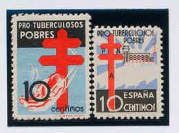 Dos Sellos Del 10 Cts Negro Azul Y Rojo De PROTUBERCULOSOS, Bien Centrados. MAGNIFICOS. (Edifil 2020: 35€) - Autres & Non Classés