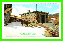 ESTES PARK, CO - SHELTER HOUSE AT SUMMIT OF THE FALL RIVER PASS IN WINTER - GRAND LAKE - PUB. BY SANBORN SOUVENIR CO  - - Rocky Mountains