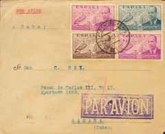 1939. 35 Cts Lila, Dos Sellos, 50 Cts Castaño Y 4 Pts Azul Gris. VALENCIA A LA HABANA (CUBA). Al Dorso Llegada. MAGNIFIC - Autres & Non Classés