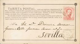 1872. 5 Cts Rosa. TARJETA POSTAL PROVISORIA "Thebussen" Con "n" De SAN FERNANDO A SEVILLA. Matasello SAN FERNANDO / CADI - Otros & Sin Clasificación