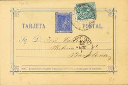 1877. 5 Cts Ultramar Sobre Tarjeta Entero Postal (Tipo II) De MADRID A BARCELONA, Con Franqueo Complementario De 5 Cts V - Other & Unclassified