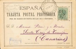1885. 5 Cts Verde Sobre TARJETA POSTAL PROVISORIA DE CARRERAS CANDI (con La Marquilla En Color Violeta) De BARCELONA A S - Autres & Non Classés