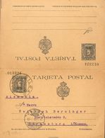 1906. 15 Cts+15 Cts Pizarra Sobre Tarjeta Entero Postal (de Ida Y Vuelta), La Vuelta Circulada De BILBAO A ESTRASBURGO ( - Otros & Sin Clasificación