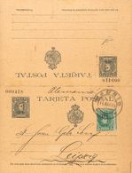 1904. 15 Cts+15 Cts Pizarra Sobre Tarjeta Entero Postal (de Ida Y Vuelta), La Ida Circulada De MADRID A LEIPZIG (ALEMANI - Sonstige & Ohne Zuordnung