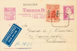1938. 25 Cts Lila (acostumbrados A...) Sobre Tarjeta Entero Postal Certificada De BARCELONA A LA HAYA (HOLANDA), Con Fra - Sonstige & Ohne Zuordnung