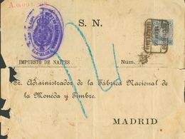 1906. 25 Cts Azul Sobre Frontal Certificado De Entero Postal (con Faltas De Papel En El Lado Izquierdo) IMPUESTO DE NAIP - Autres & Non Classés