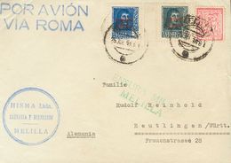 1938. Serie Completa Y Benéfico De 10 Cts Rosa. MELILLA A REUTLINGEN (ALEMANIA). En El Frente Marca HISMA LTDA / CARRANZ - Other & Unclassified