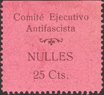 25 Cts Negro Sobre Rosa. NULLES (TARRAGONA). MAGNIFICO Y MUY RARO. (Allepuz 3, Fesofi 6) - Autres & Non Classés