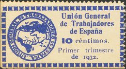 10 Cts Azul. UNION GENERAL DE TRABAJADORES. MAGNIFICA Y MMUY RARA. (Allepuz, 745) - Sonstige & Ohne Zuordnung