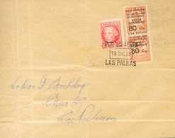 1936. 80 Cts Sobre 2 Cts Castaño Rojo, Pareja Vertical, Un Sello SOBRECARGA DESPLAZADA Y 30 Cts Carmín. Carta Filatélica - Other & Unclassified
