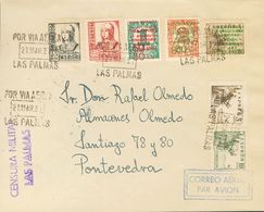 1937. Serie Completa SOBRECARGA DOBLE Y Diversos Valores. LAS PALMAS A PONTEVEDRA. Al Dorso Llegada. MAGNIFICA Y MUY RAR - Other & Unclassified