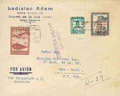 1937. 1'25 Pts Sobre 1 Pts Pizarra, 50 Cts Sobre 1 Cts Verde Y Benéfico De 15 Cts Castaño. Certificado De LAS PALMAS A N - Sonstige & Ohne Zuordnung