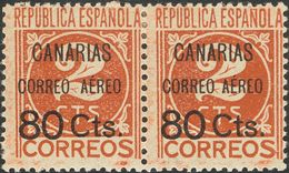 80 Cts Sobre 2 Cts Castaño Rojizo, Pareja (Tipo 9 Y 10). Un Sello MAYOR SEPARACION ENTRE "CORREO" Y "AEREO". MAGNIFICA Y - Autres & Non Classés