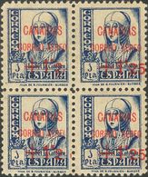 1'25 Pts Sobre 1 Pts Azul, Bloque De Cuatro. Dos Sellos Variedad SIN "5" DE "1'25". MAGNIFICO Y MUY RARO. Cert. GRAUS. ( - Autres & Non Classés
