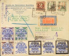 1937. Dos Series Completas, 1 Pts Azul Y Naranja Y Locales De 10 Cts Sobre 5 Cts (tonalizados). Certificado De LAS PALMA - Sonstige & Ohne Zuordnung