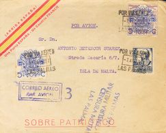 1937. 1'25 Pts Sobre 5 Cts Azul Y Diversos Valores. LAS PALMAS A MALTA. Al Dorso Llegada. MAGNIFICA Y RARO DESTINO. - Sonstige & Ohne Zuordnung