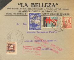 1937. 80 Cts Sobre 2 Cts Castaño Y Diversos Valores. SANTA CRUZ DE TENERIFE A SEVILLA. Al Dorso Llegada. MAGNIFICA. - Other & Unclassified