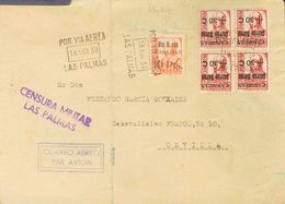 1938. 10 Pts Sobre 40 Cts Naranja SIN LA PRIMERA "E" DE AEREA Y 30 Cts Sobre 30 Cts Carmín, Bloque De Cuatro SOBRECARGA  - Autres & Non Classés