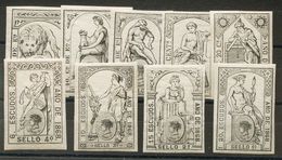 Serie Completa POLIZAS (1868), Nueve Valores. MAGNIFICA Y RARA. (Alemany, 79/87) - Autres & Non Classés