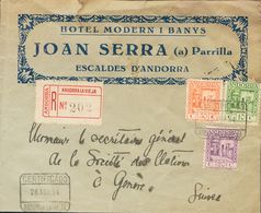 1934. 10 Cts Verde, 20 Cts Violeta Y 50 Cts Naranja. Certificado De ESCALDES A GINEBRA (SUIZA). Al Dorso Llegada. MAGNIF - Other & Unclassified