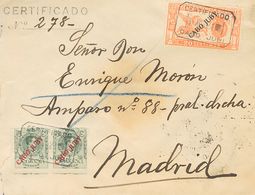 1921. 20 Cts Verde Bronce, Dos Sellos Y 20 Cts Naranja. Certificado De CABO JUBY A MADRID. Al Dorso Llegada. MAGNIFICA. - Other & Unclassified