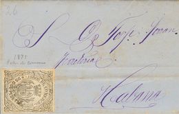1875. 25 Cts Negro LIBROS DE COMERCIO. YAGUAJAY A LA HABANA. Sin Matasellar. BONITA Y RARO USO POSTAL. - Other & Unclassified