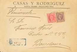 1902. 75 Cts Lila Y 1 Pts Rosa. Frontal De Certificado De SANTA ISABEL A BARCELONA. MAGNIFICO. - Other & Unclassified