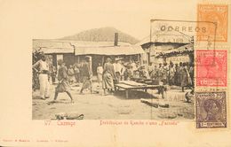1907. 2 Cts Rosa, 3 Cts Violeta Y 5 Cts Naranja. Tarjeta Postal De Angola (sin Circular). Matasello CORREOS / SANTA ISAB - Other & Unclassified