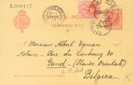 1910. 10 Cts Carmín Sobre Tarjeta Entero Postal De MADRID A GANTE (BELGICA), Con Franqueo Complementario De 10 Cts Rojo  - Autres & Non Classés